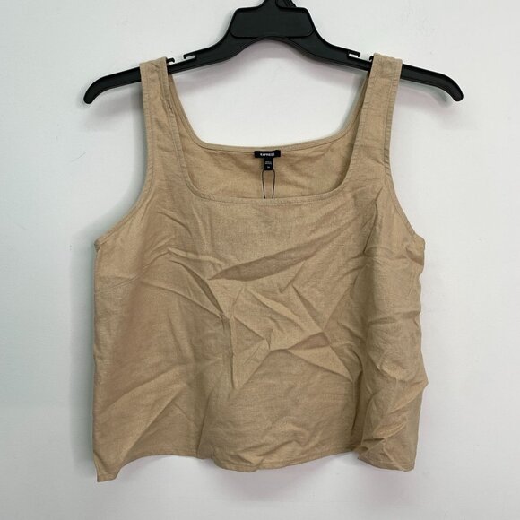 Express Women's Top M Beige Linen Blend Square Neck Tank Top Size M - Picture 2 of 7